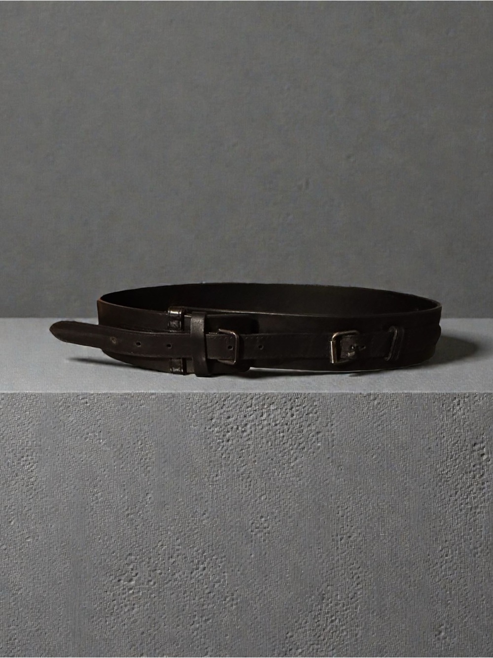 Unique Ann Demuelemeester Black Leather Belt with Metal Buckle